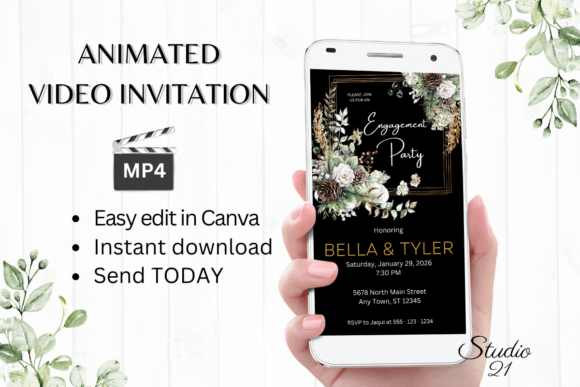 Christmas Engagement Party Invite W1173: Festive Digital Invitations