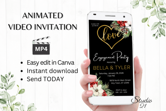 Christmas Engagement Party Invite W1181: Create Magic in Minutes