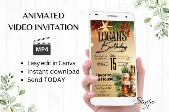 December Birthday Beer Party Invite: Animated Digital Template